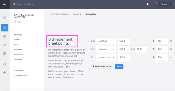 How do bidding increments work? (And where can I change them?)